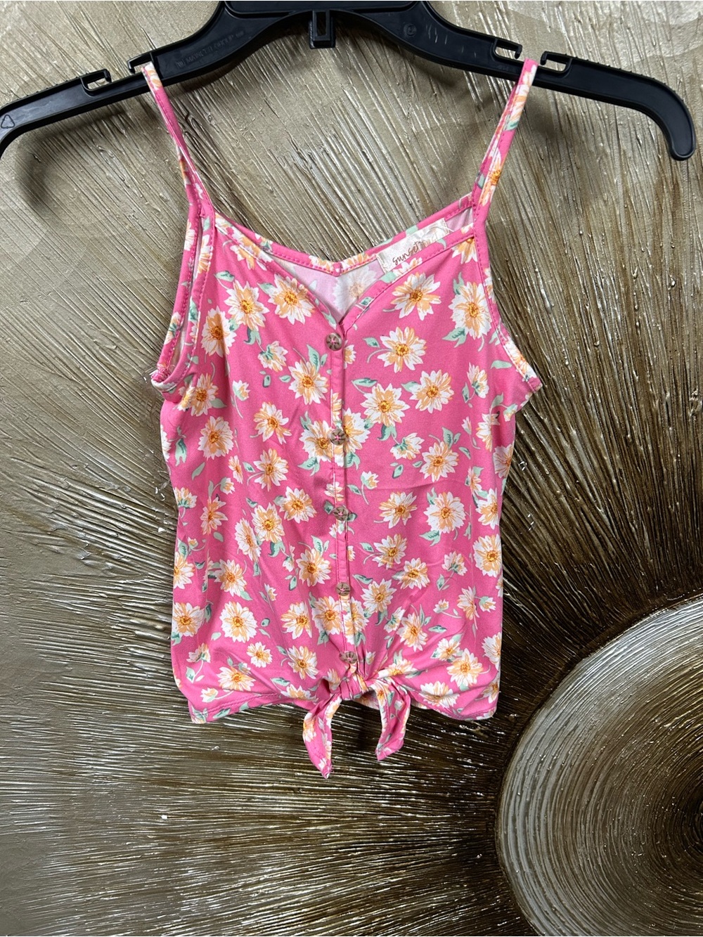 Girls' Pink Floral Tie-Front Tank Top - Kids